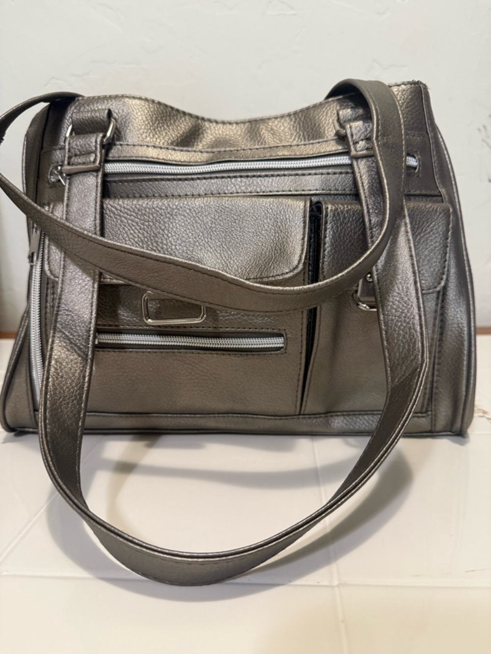 Metallic Silver Women's Shoulder Bag - Sleek Everyday Tote